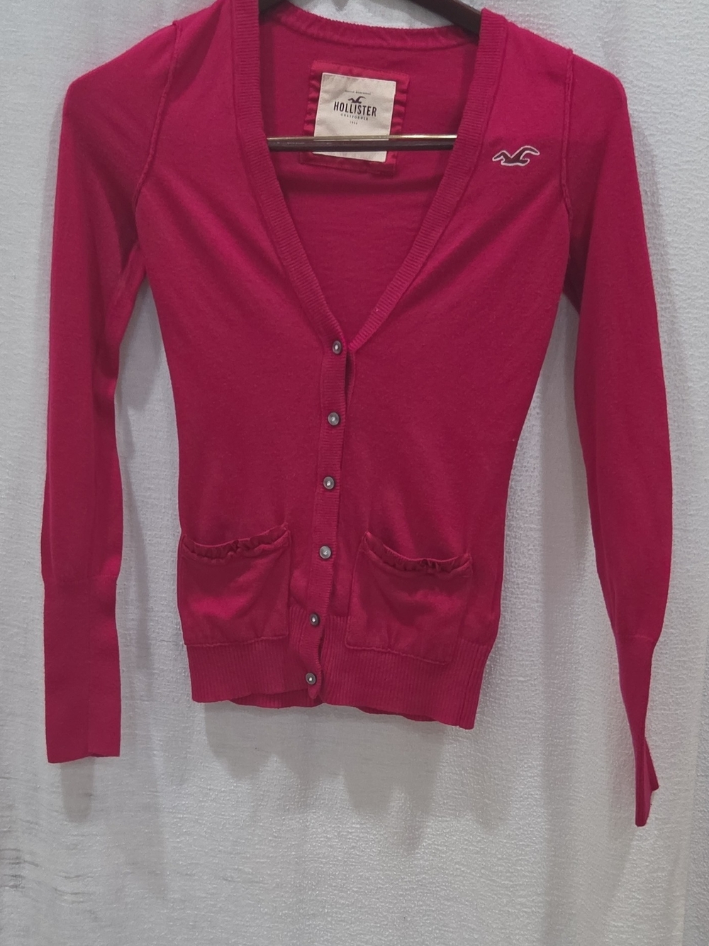 Hollister Womens S Regular Pink Solid Cotton Knit V-Neck Button Cardigan